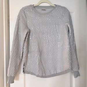 Gray crewneck with fish scale detail, size small